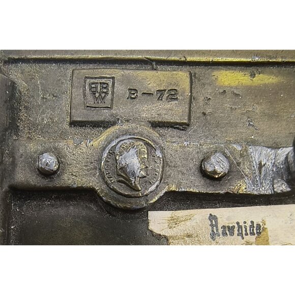 Antique Brass Rectangular Belt Buckle With Rustic Scene Engraving - Picture 4 of 4